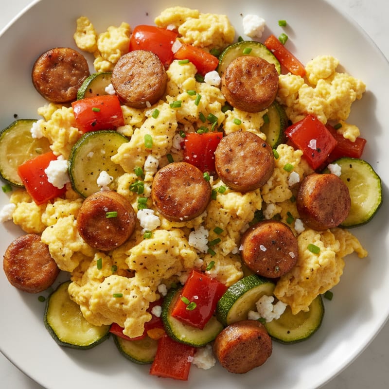 Hearty Scrambled Eggs with Roasted Vegetables