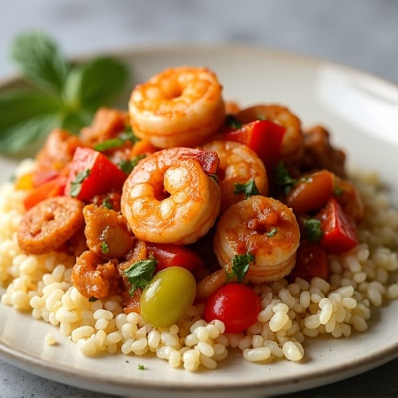 Spicy Shrimp and Chicken Gumbo with Cauliflower Rice