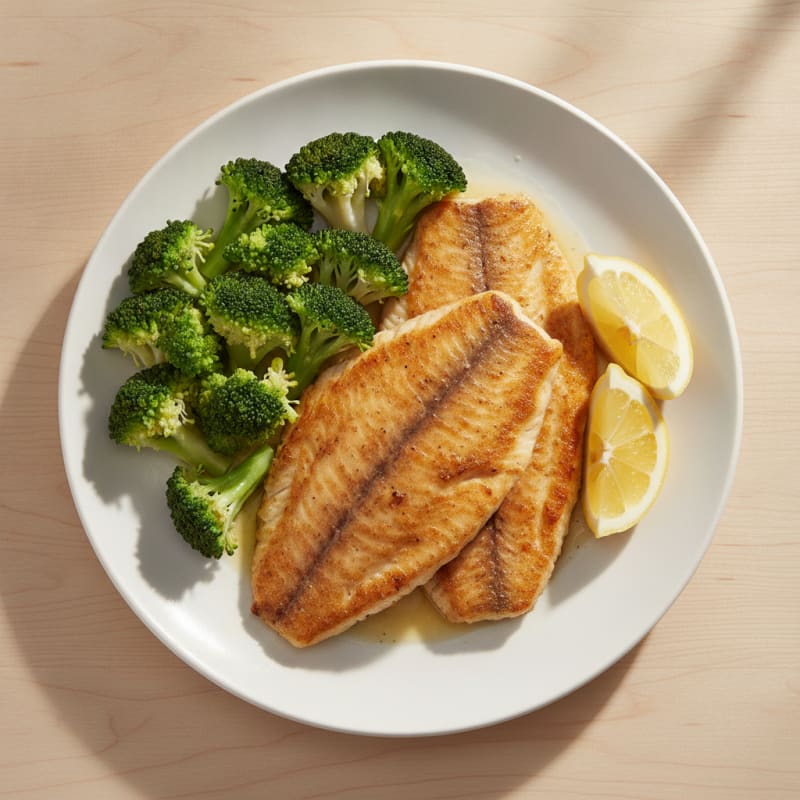 Seared Tilapia with Steamed Broccoli and Lemon