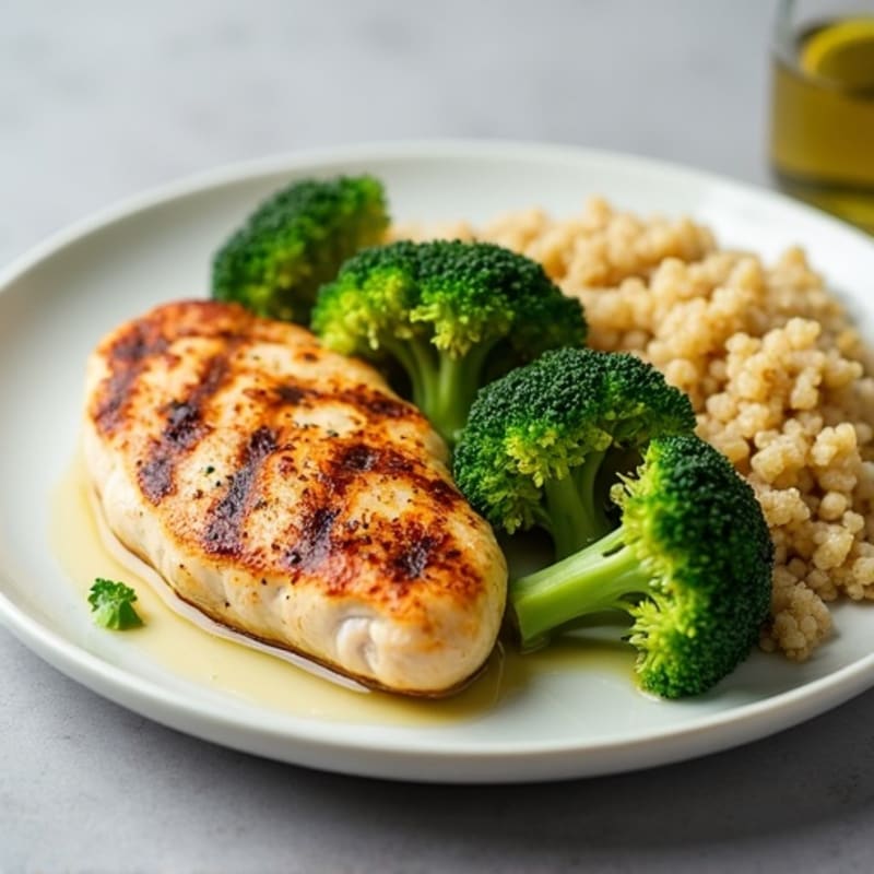 Grilled Chicken Breast with Roasted Broccoli and Quinoa