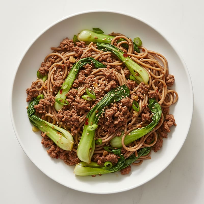 Savory Ground Beef Noodles with Bok Choy