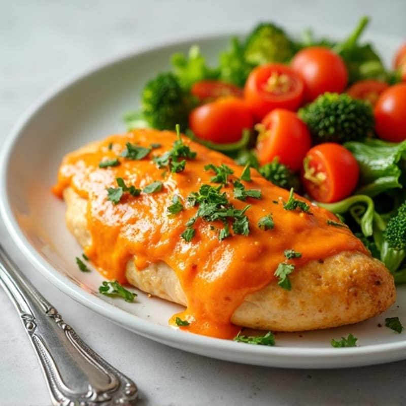 Creamy Baked Buffalo Chicken with Crisp Fresh Vegetables