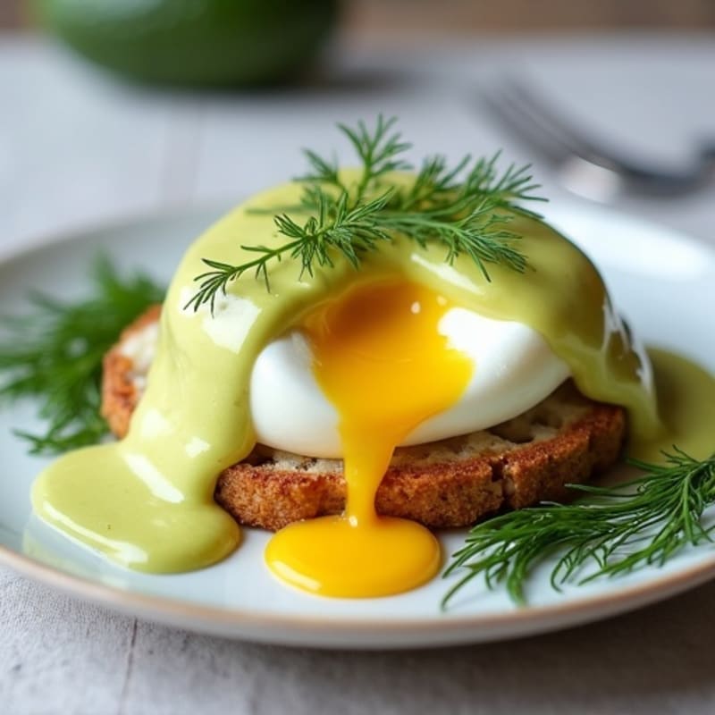 Herb-Poached Eggs with Creamy Avocado Hollandaise