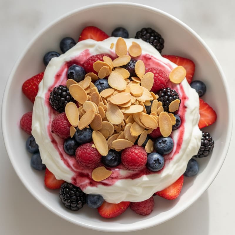 Greek Yogurt Protein Parfait with Mixed Berries and Almonds