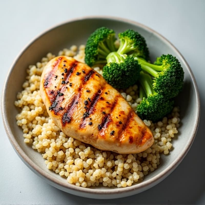 Grilled Chicken Breast with Quinoa and Roasted Broccoli