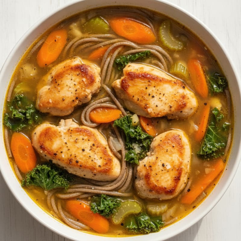 Hearty Chicken and Soba Vegetable Soup
