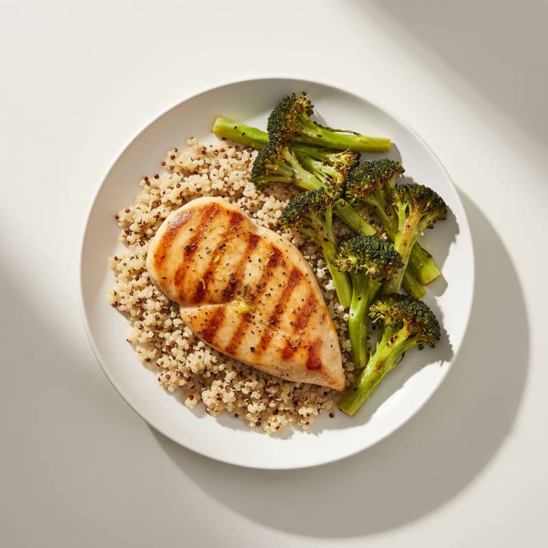 Grilled Chicken Breast with Roasted Broccoli and Quinoa