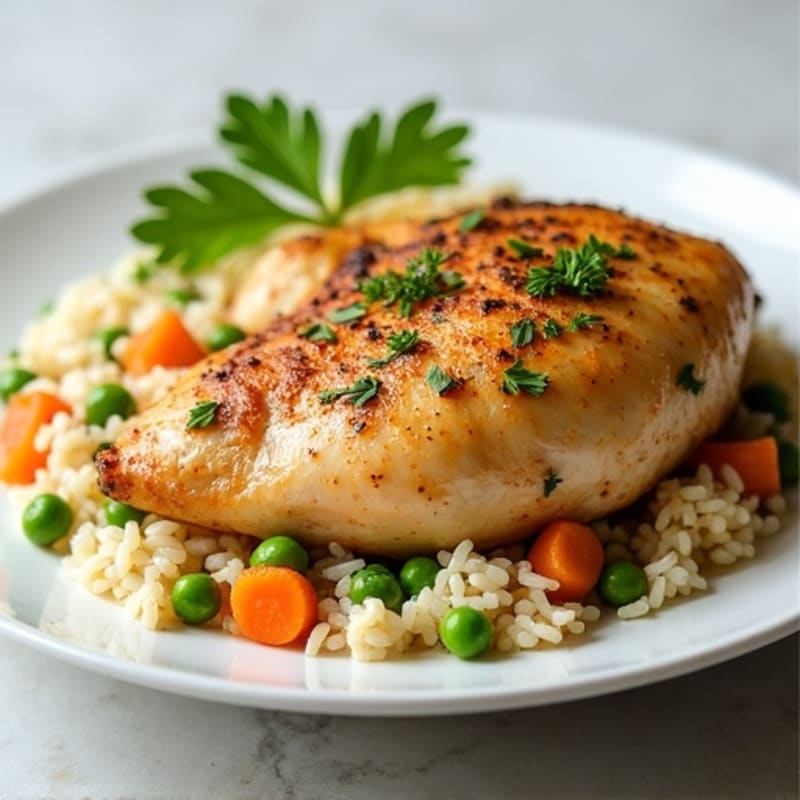 Lemon Herb Roasted Chicken with Fluffy Rice Pilaf