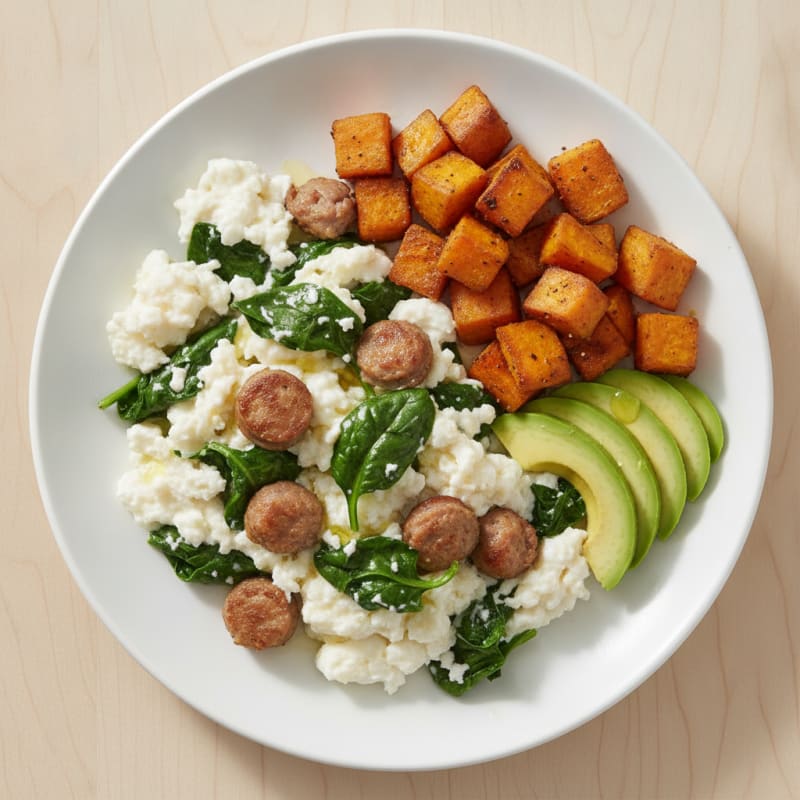 Egg White and Turkey Sausage Scramble with Spinach