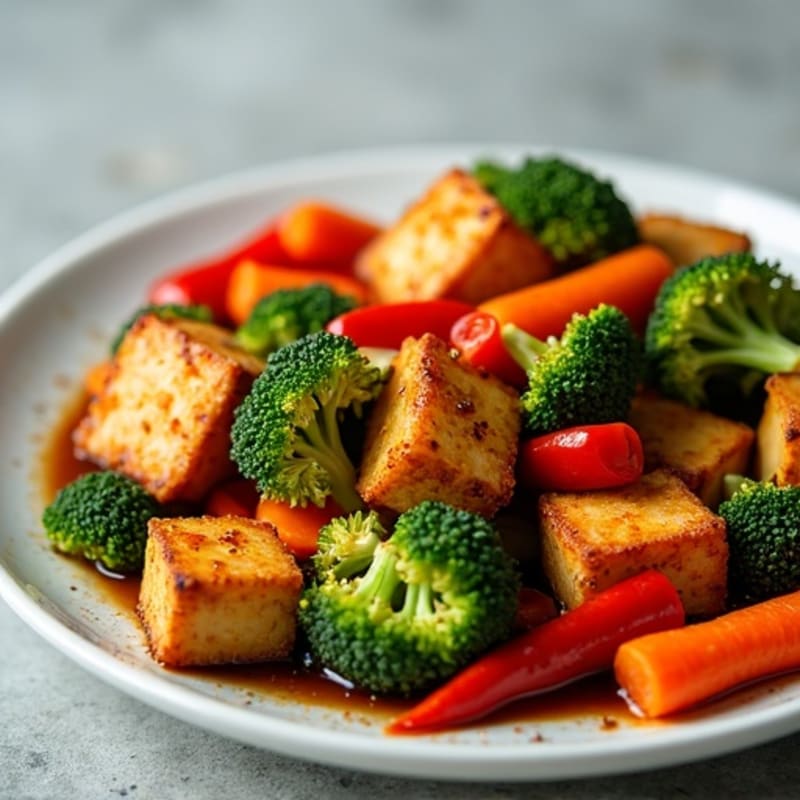 Crispy Maple Glazed Tempeh and Fresh Vegetable Stir-Fry