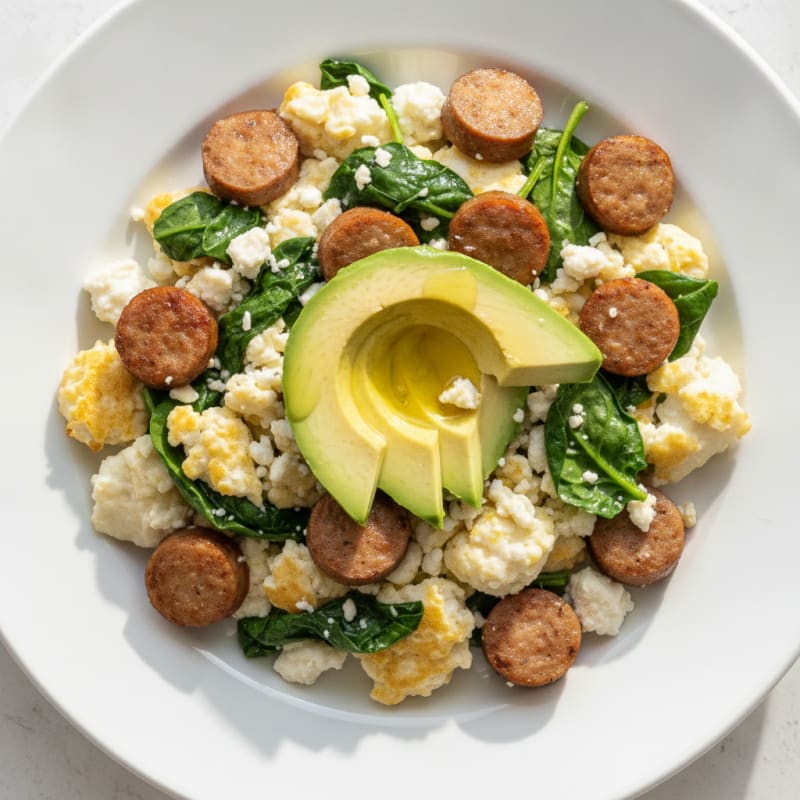 Egg White and Turkey Sausage Scramble with Spinach and Feta