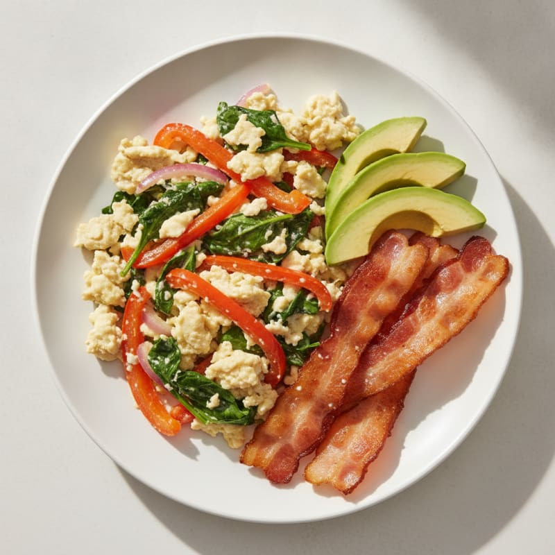 Egg White Veggie Scramble with Turkey Bacon