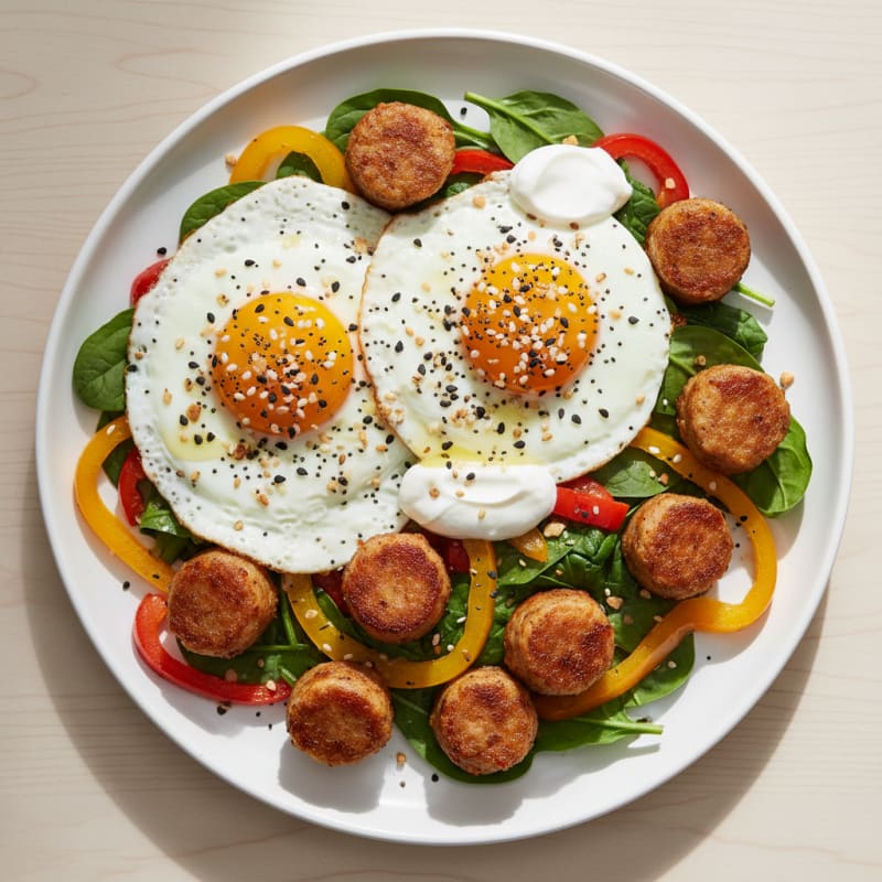 Golden Pan-Seared Chicken Sausage & Eggs