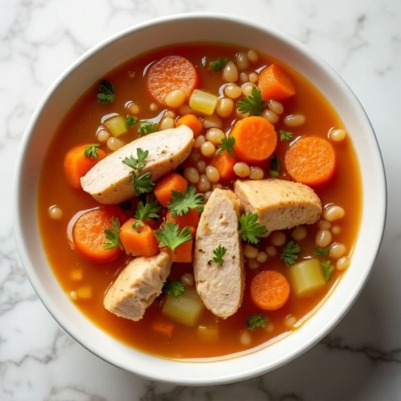Hearty Chicken and Pink Lentil Soup