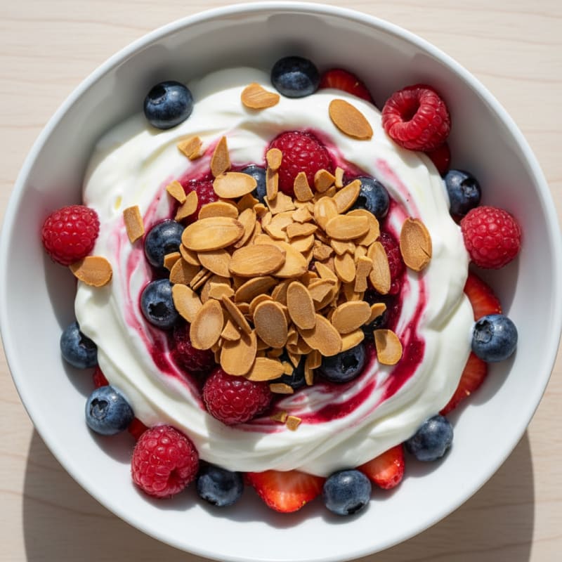 Greek Yogurt Protein Parfait with Mixed Berries and Almonds
