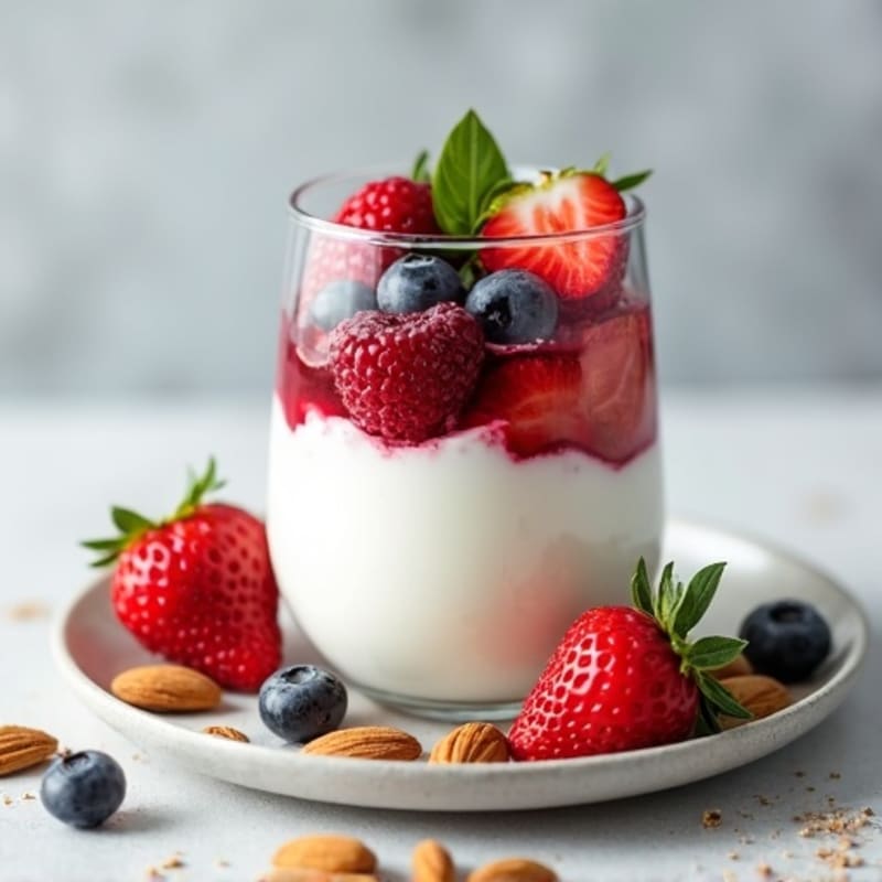 Greek Yogurt Protein Parfait with Mixed Berries and Almonds