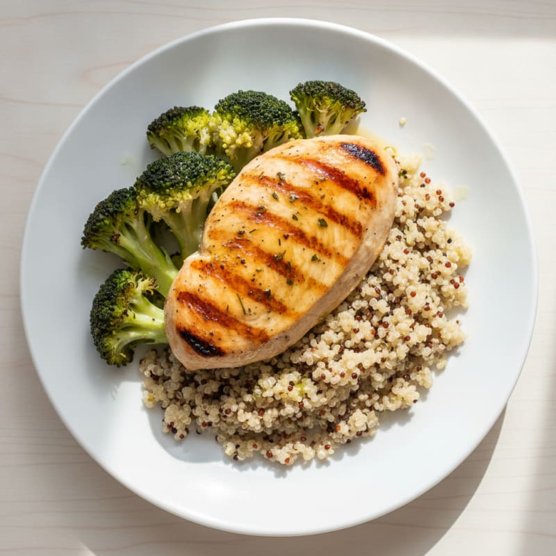 Grilled Chicken Breast with Quinoa and Steamed Broccoli