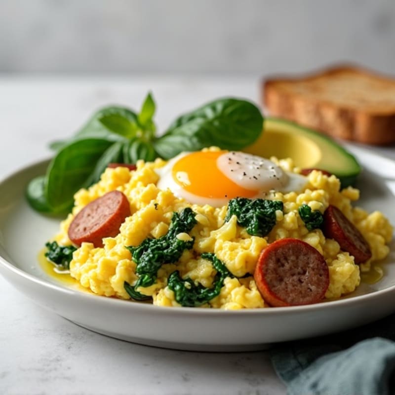 Egg White Scramble with Turkey Sausage and Spinach