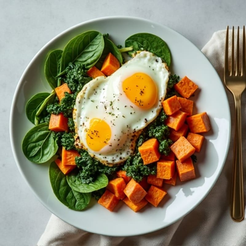 Egg White and Spinach Scramble with Roasted Sweet Potatoes