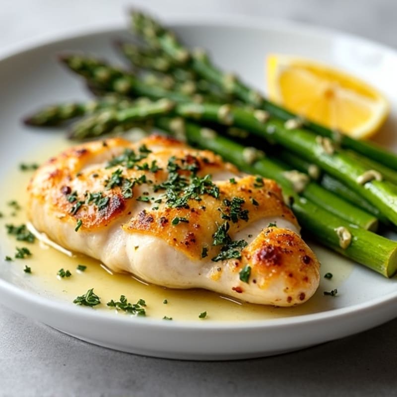 Lemon Herb Roasted Chicken Breast with Crispy Asparagus