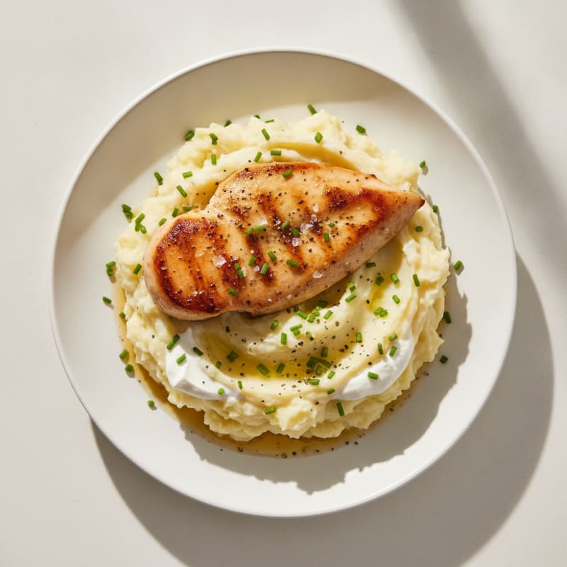Garlic Mashed Potatoes with Chives and Seared Chicken