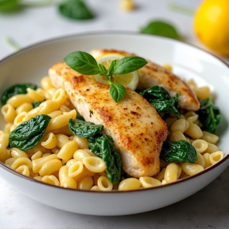Lemon-Garlic Chicken Pasta with Fresh Spinach