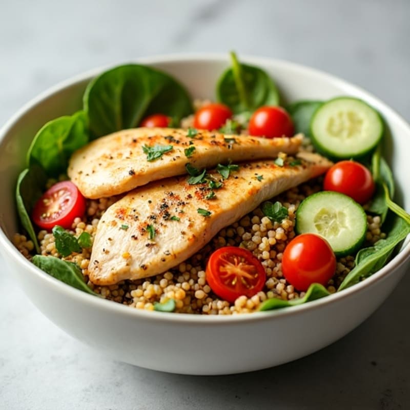 Herb-Roasted Chicken and Quinoa Bowl with Fresh Vegetables