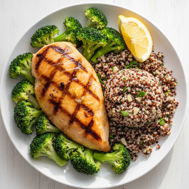 Grilled Chicken Breast with Quinoa and Steamed Broccoli