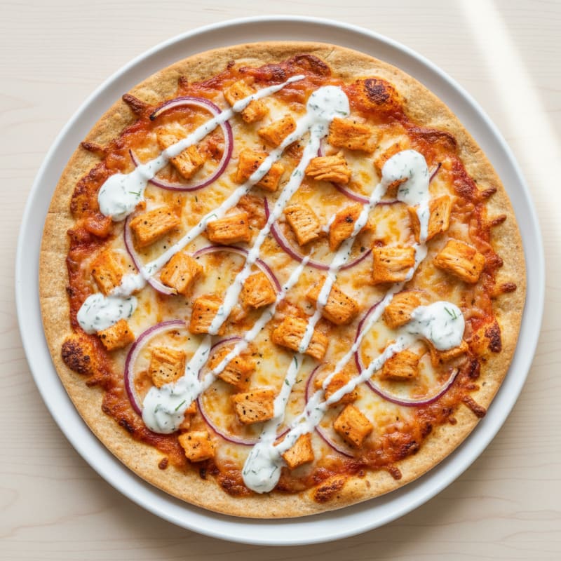 Buffalo Chicken Pizza with Ranch Drizzle