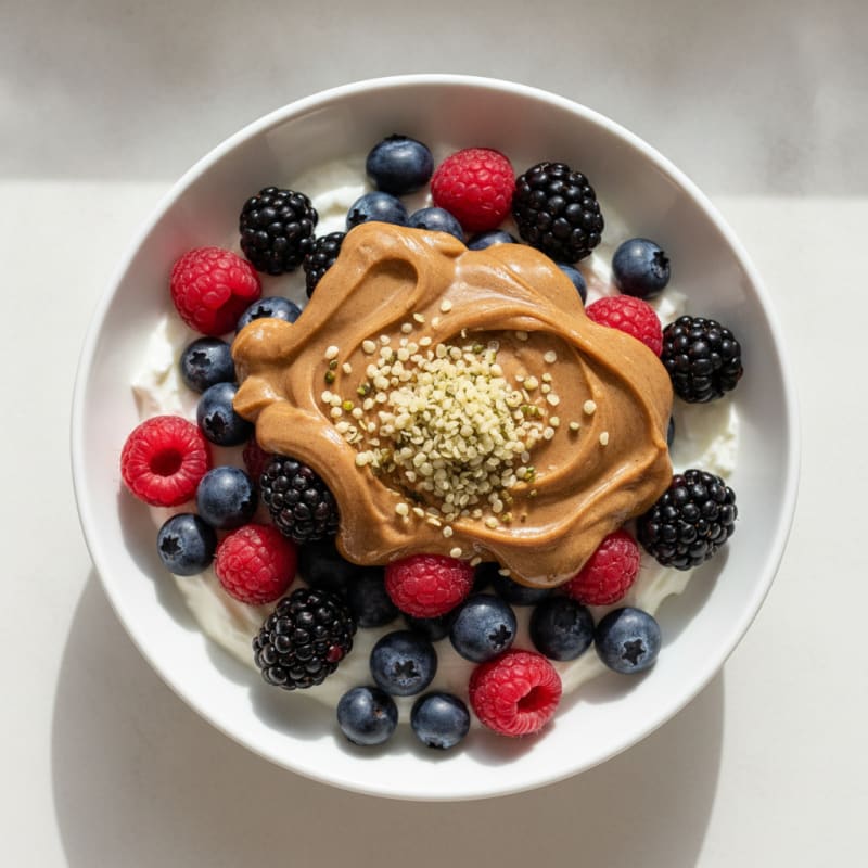 Greek Yogurt Protein Parfait with Almond Butter and Berries