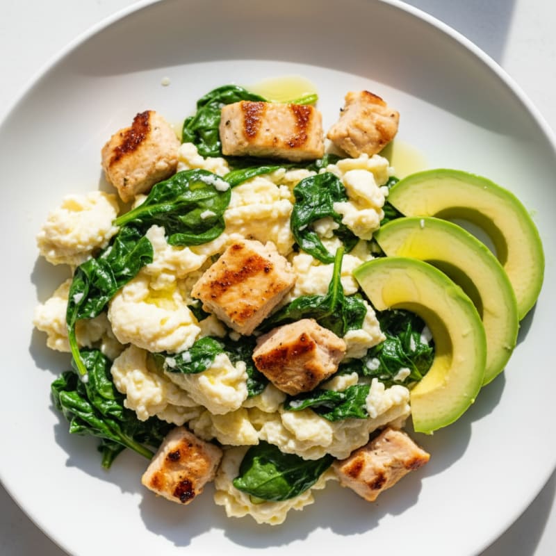 Egg White Scramble with Spinach and Grilled Turkey Breast