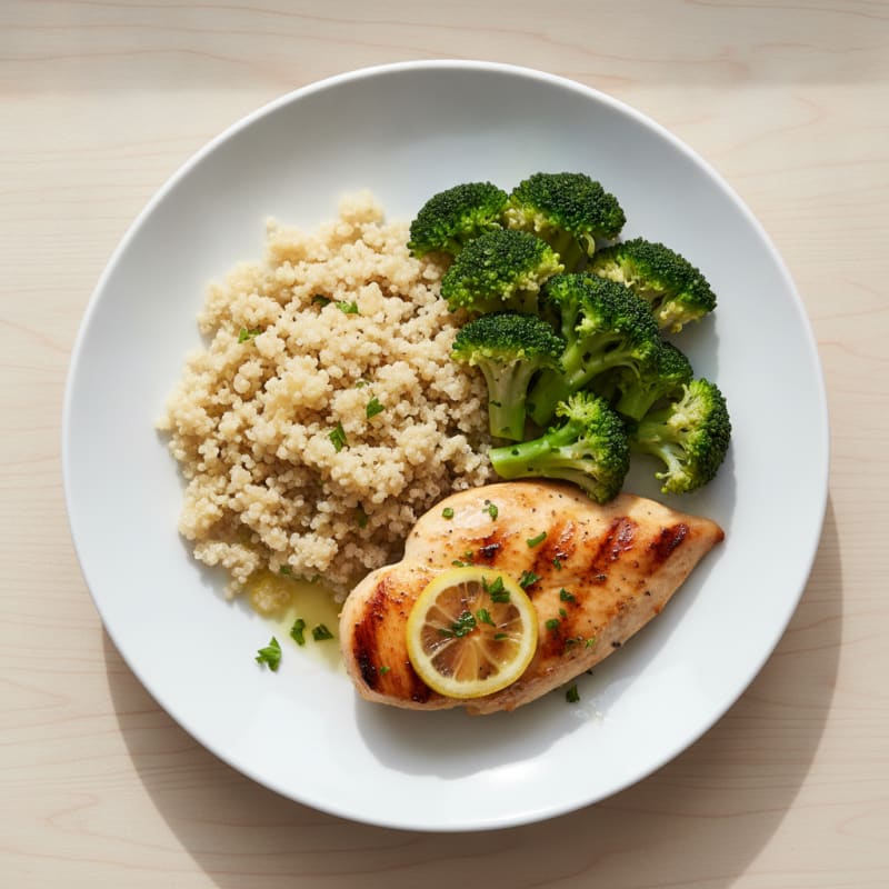Grilled Chicken Breast with Quinoa and Steamed Broccoli