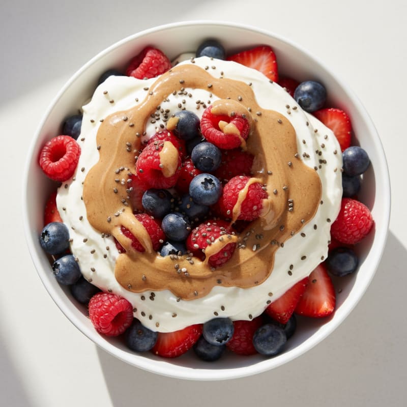 Greek Yogurt Protein Parfait with Mixed Berries and Almond Butter