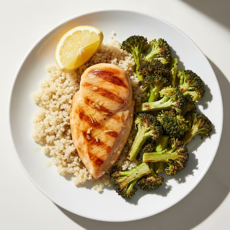 Grilled Chicken Breast with Quinoa and Roasted Broccoli