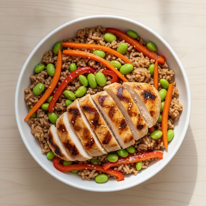 Grilled Chicken Breast with Edamame Rice Bowl