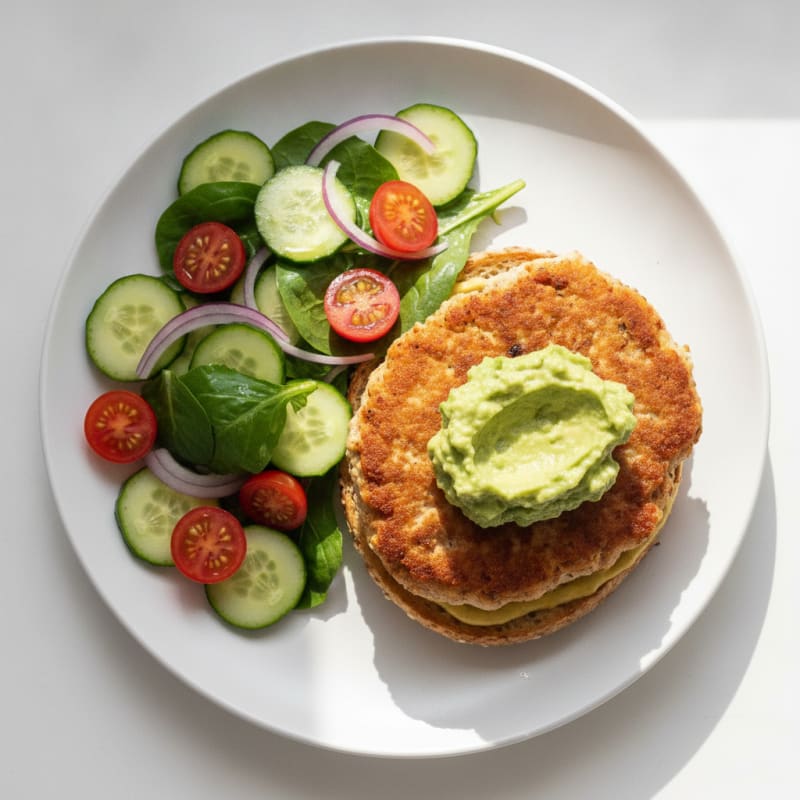 Juicy Chicken Burger with Fresh Cucumber-Tomato Salad