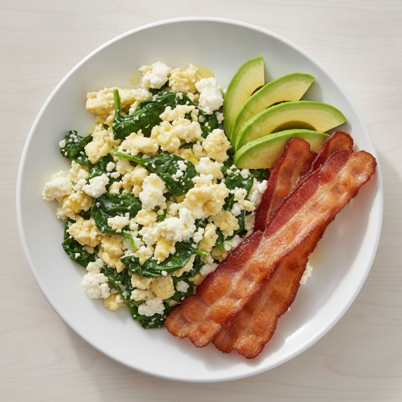 Cottage Cheese Scramble with Spinach and Turkey Bacon