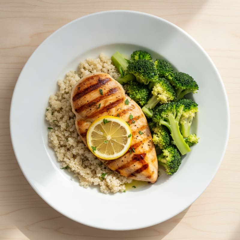 Grilled Chicken Breast with Quinoa and Steamed Broccoli
