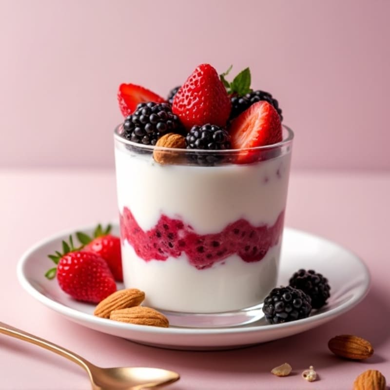 Greek Yogurt Protein Parfait with Mixed Berries and Almonds