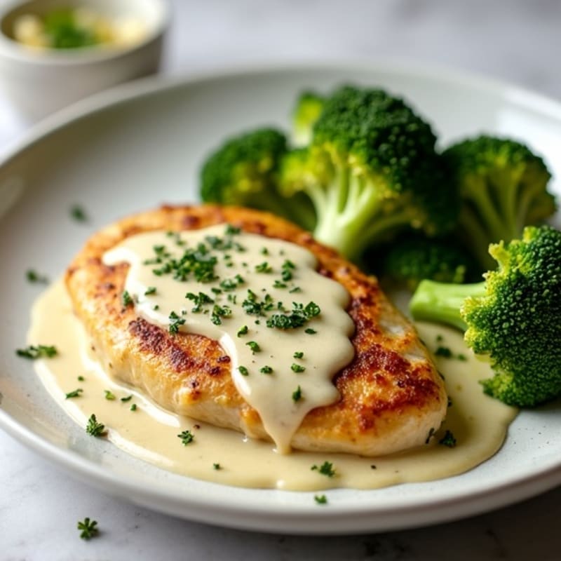 Creamy Garlic Herb Chicken with Roasted Broccoli