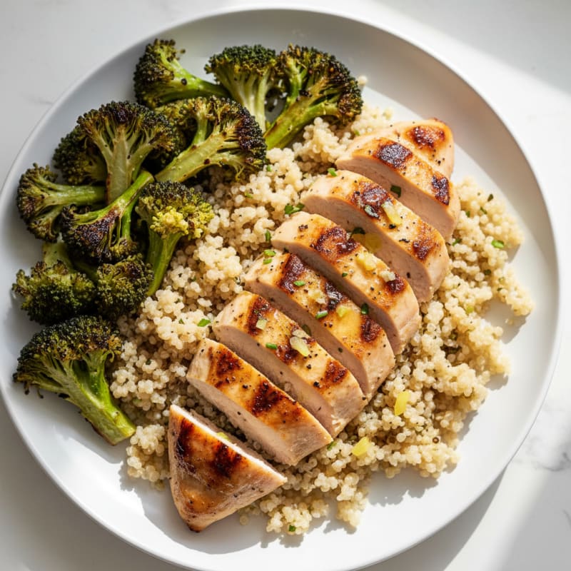 Grilled Chicken Breast with Quinoa and Roasted Broccoli