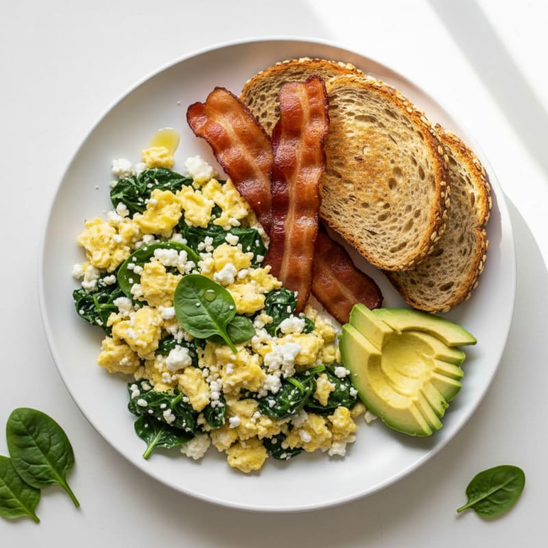 Cottage Cheese Scramble with Spinach and Turkey Bacon
