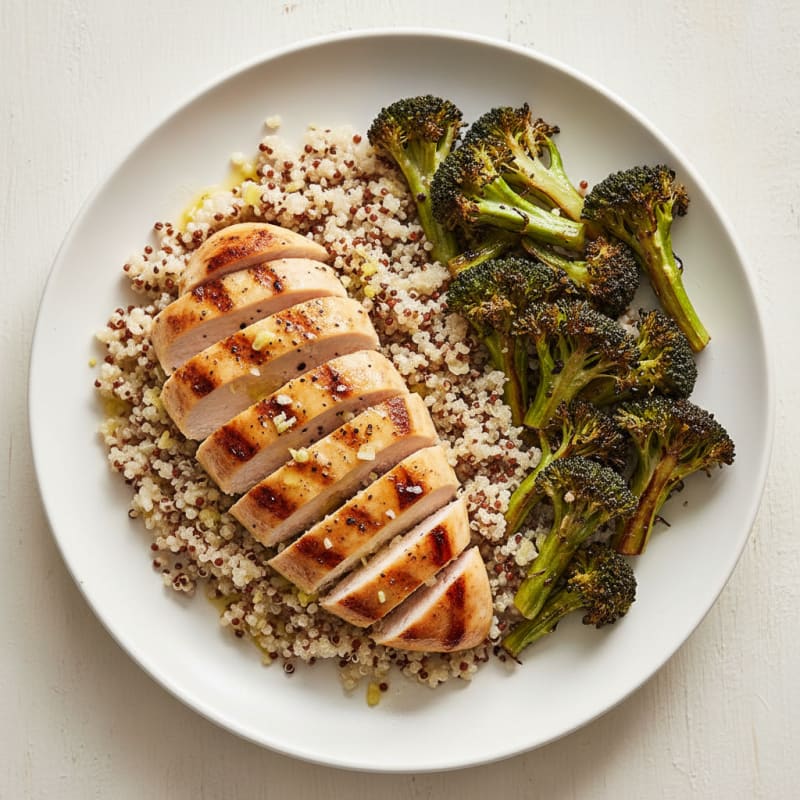Grilled Chicken Breast with Quinoa and Roasted Broccoli