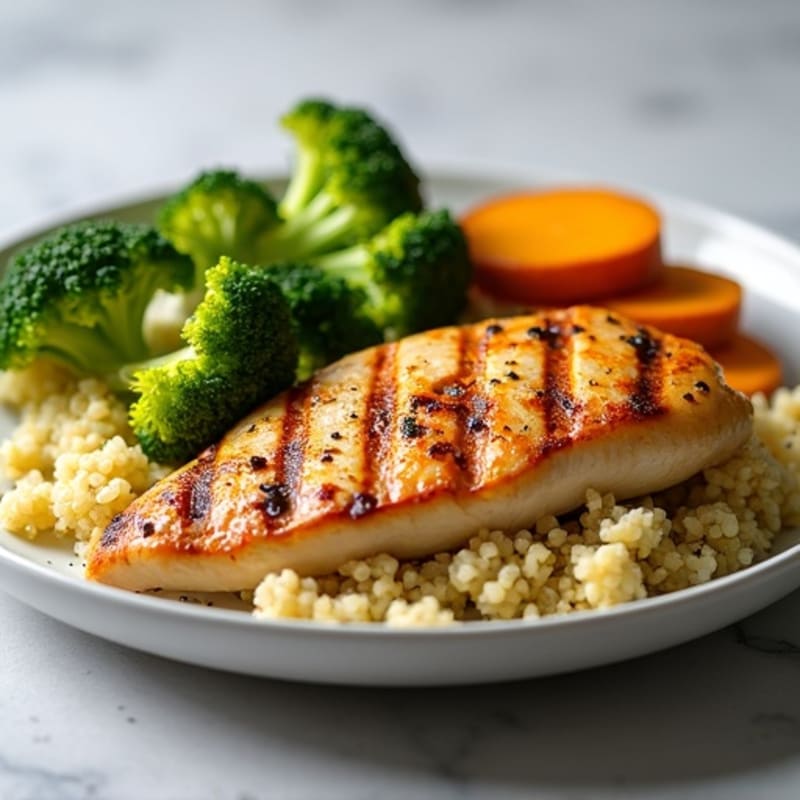 Grilled Chicken Breast with Quinoa and Roasted Broccoli