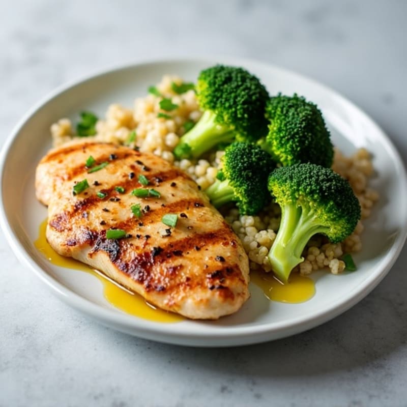 Grilled Chicken Breast with Quinoa and Steamed Broccoli