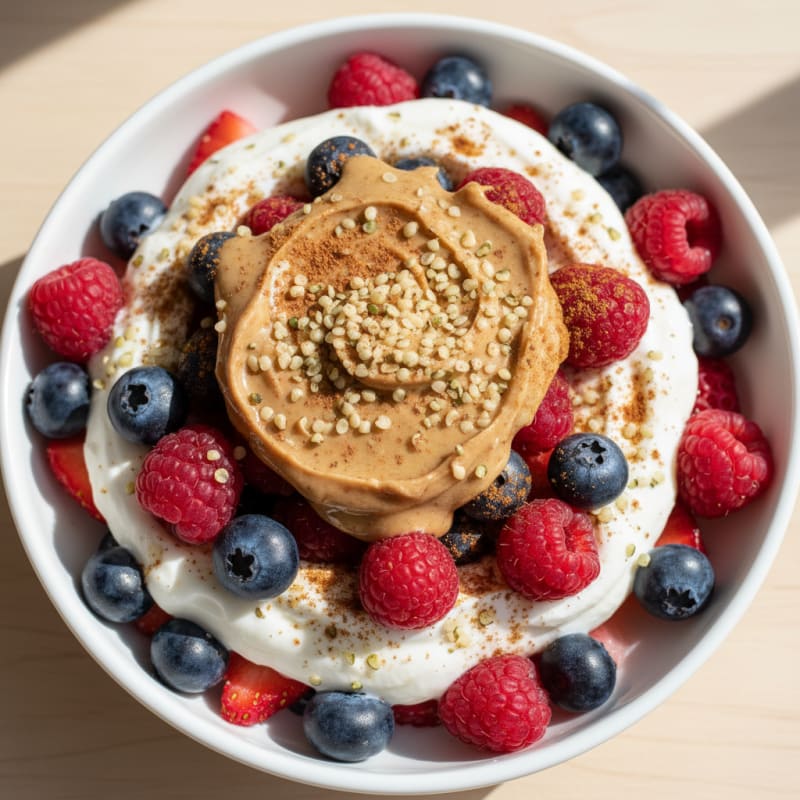 Creamy Greek Yogurt Parfait with Mixed Berries and Almond Butter