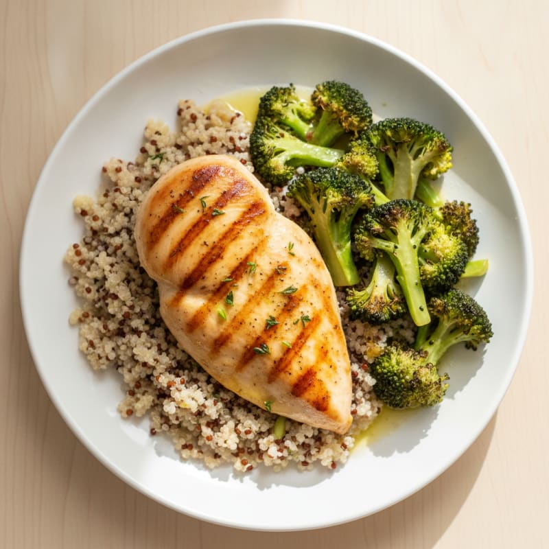 Grilled Chicken Breast with Quinoa and Roasted Broccoli