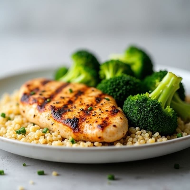Grilled Chicken Breast with Quinoa and Steamed Broccoli