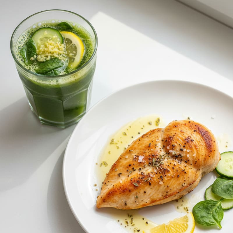 Green Detox Juice with Ginger & Lemon-Herb Chicken
