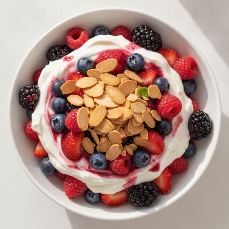 Greek Yogurt Protein Parfait with Mixed Berries and Almonds